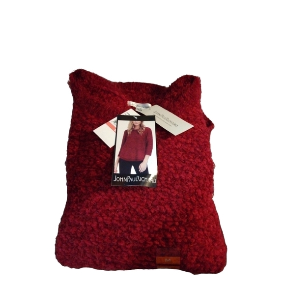 NWT John Paul Richard Red Hi-Lo Popcorn Sweater Super Soft Sized M - Picture 8 of 8